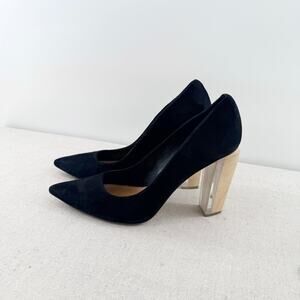 Tory Burch Suede Wood & Acrylic Block Heel Court Pumps Black Women's Size 9